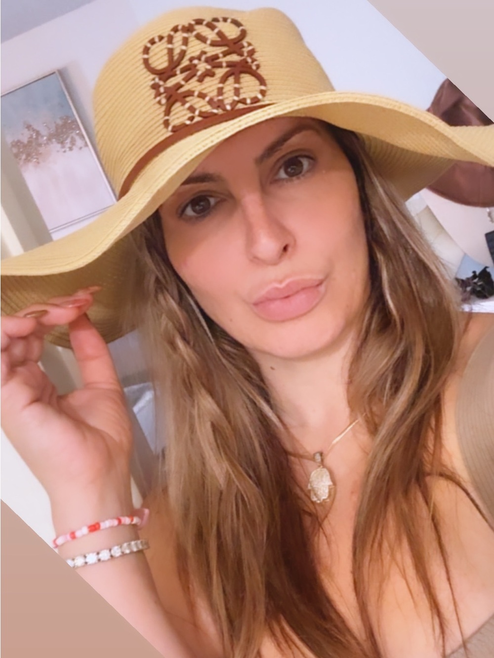 Loewe Yellow Straw Wide-Brim Hat with Leather Trim and Decorative Emblem - Picture 6 of 11